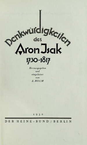 Denkwurdigkeiten des Aron Isak, 1730-1817
